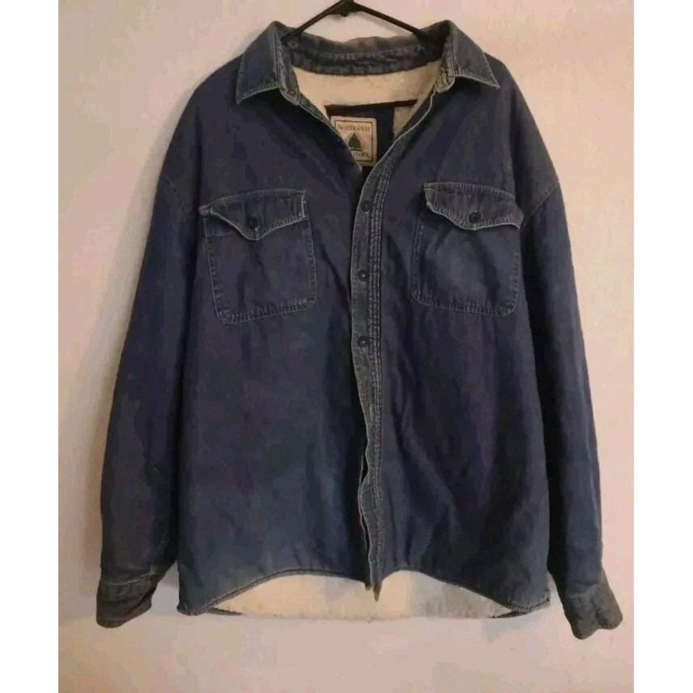 Vtg NWTerr.‎ Chore-Jacket Men 2XL Shacket Barn Blue Jean Fleece-lined 90s Sherpa